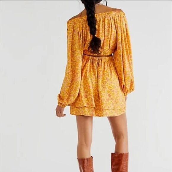New! Free People Jeal Golden Floral Cut Out Back mini Dress, XS - Picture 2 of 16